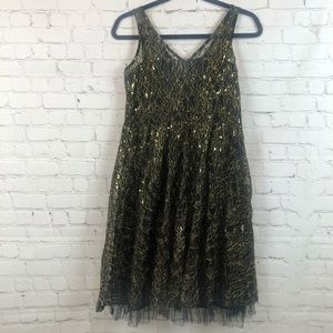 Motherhood Maternity Formal Short Gold/Black Lace Dress Small  holiday